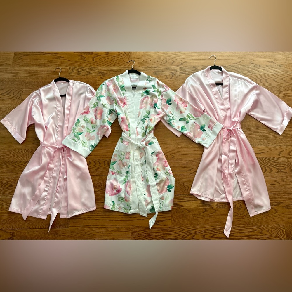 Set of Three Satin Robes - Pink and Floral